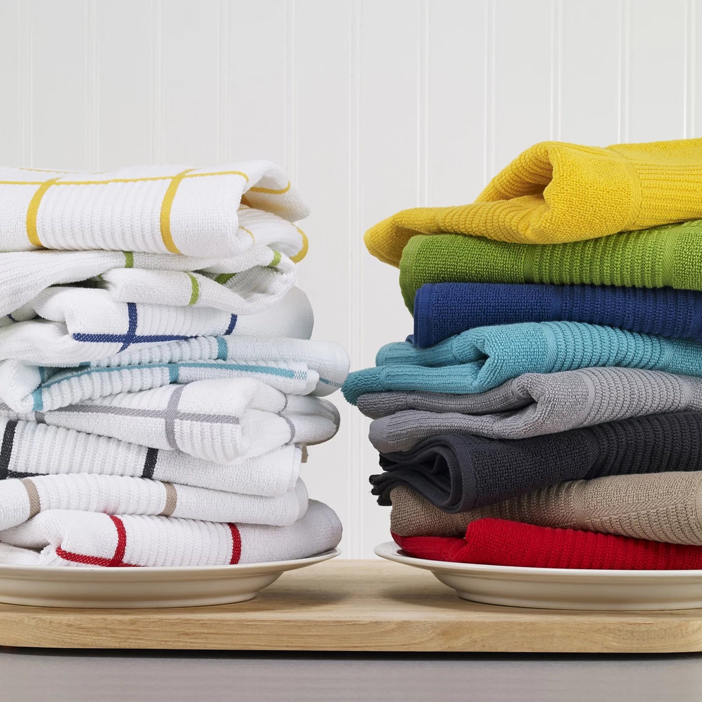Solid and Check Parquet Kitchen Towel, Six Pack, Lemon