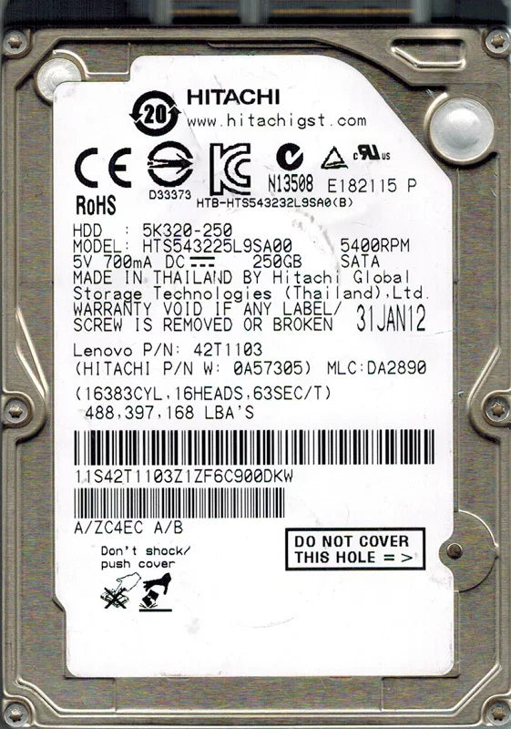 Hitachi HTS543225L9SA00 P/N: 0A57305 MLC: DA2890 250GB