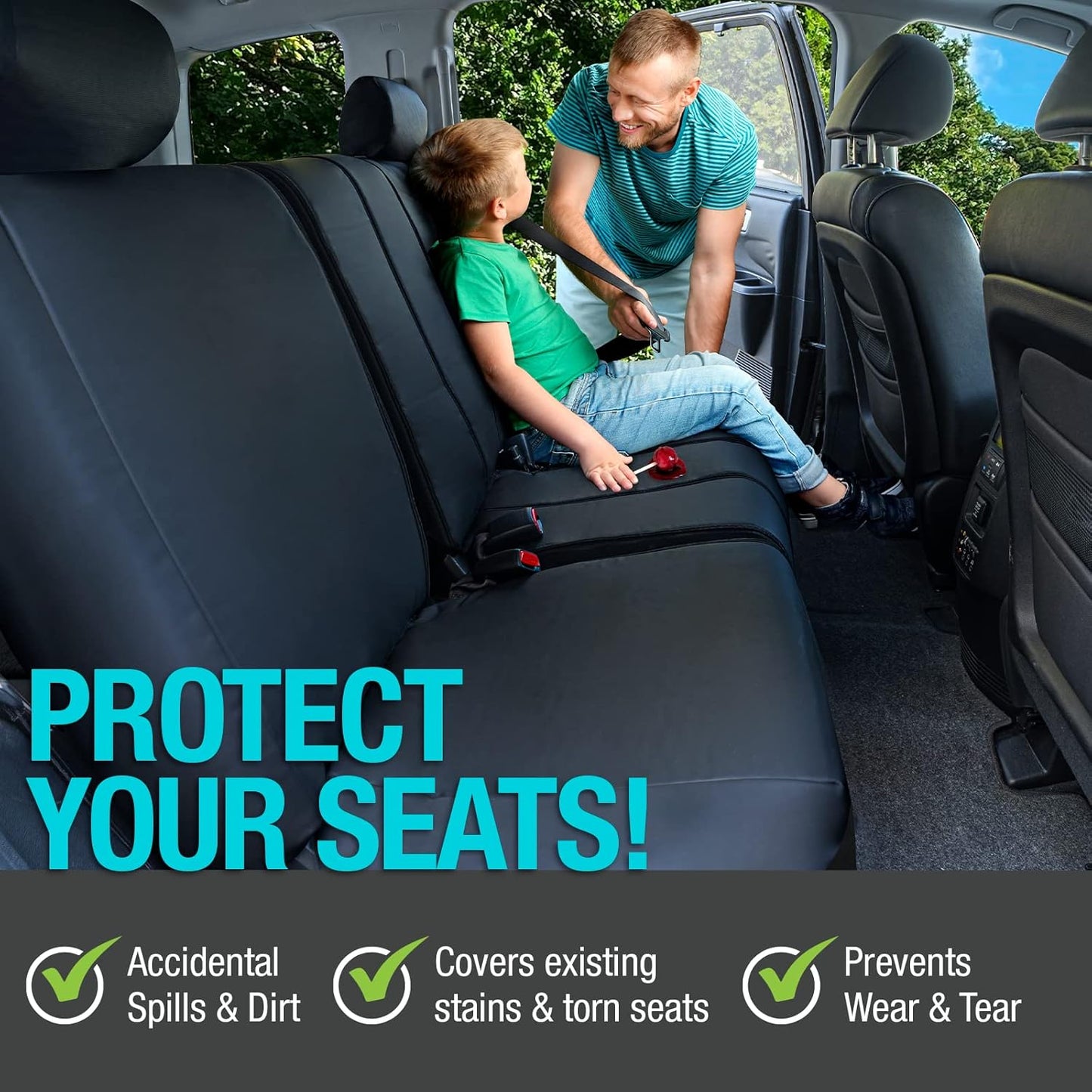 SG Edge SUV Rear Bench Seat Cover for All 2nd or 3rd Row Split Folding Back Seats, Fits 60/40 or 50/50 Split Bench Seats or 50/50 Rear Third Row Backseat, Universal, Easy to Clean, Black Faux Leather