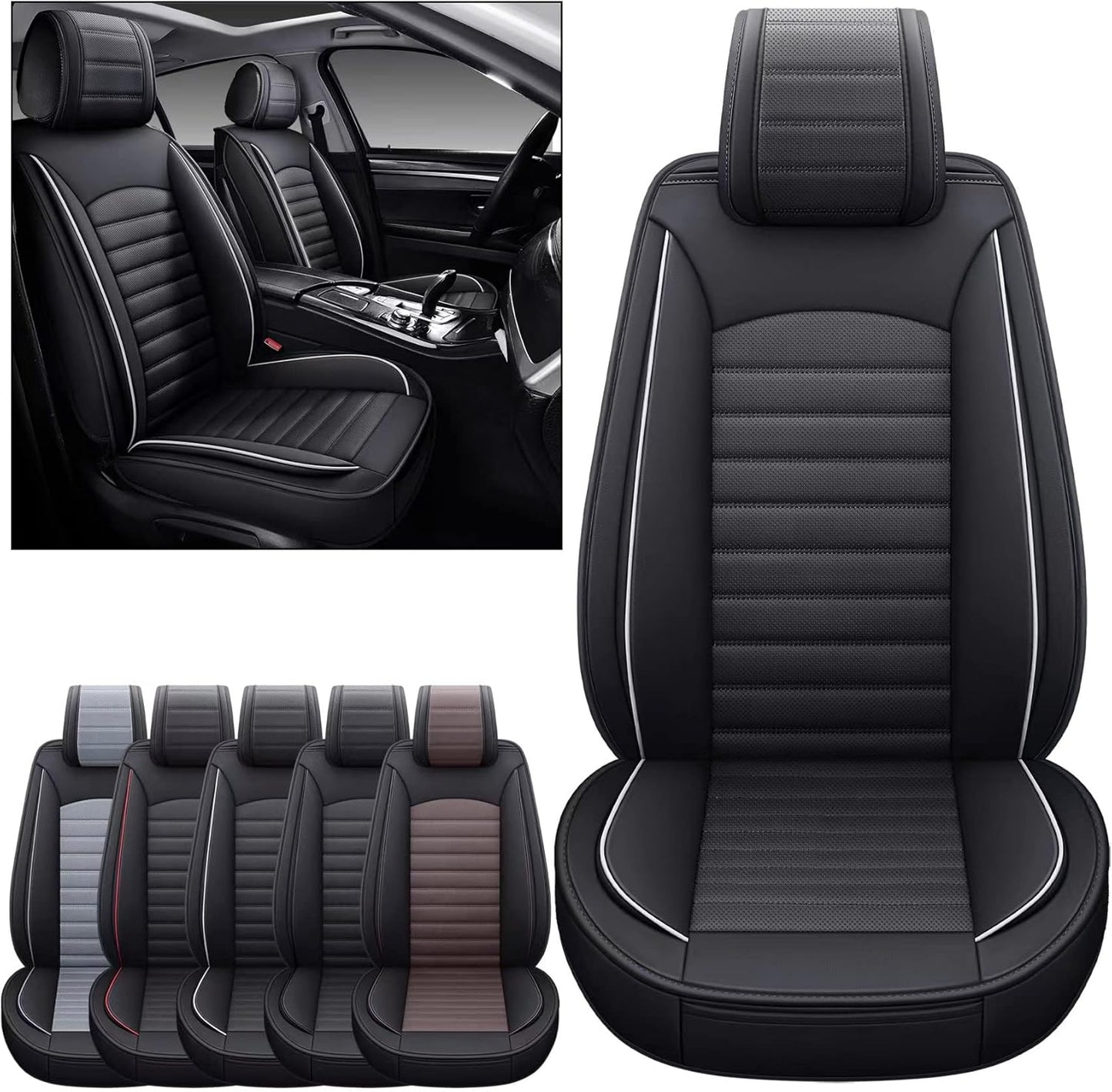 OMOKA AUTO Rear Car Seat Covers with Waterproof Leather,Vehicle Cushion Cover for Cars SUV Sedan Pick-up Truck Universal Fit Set for Most Cars (Black, Rear Seat)