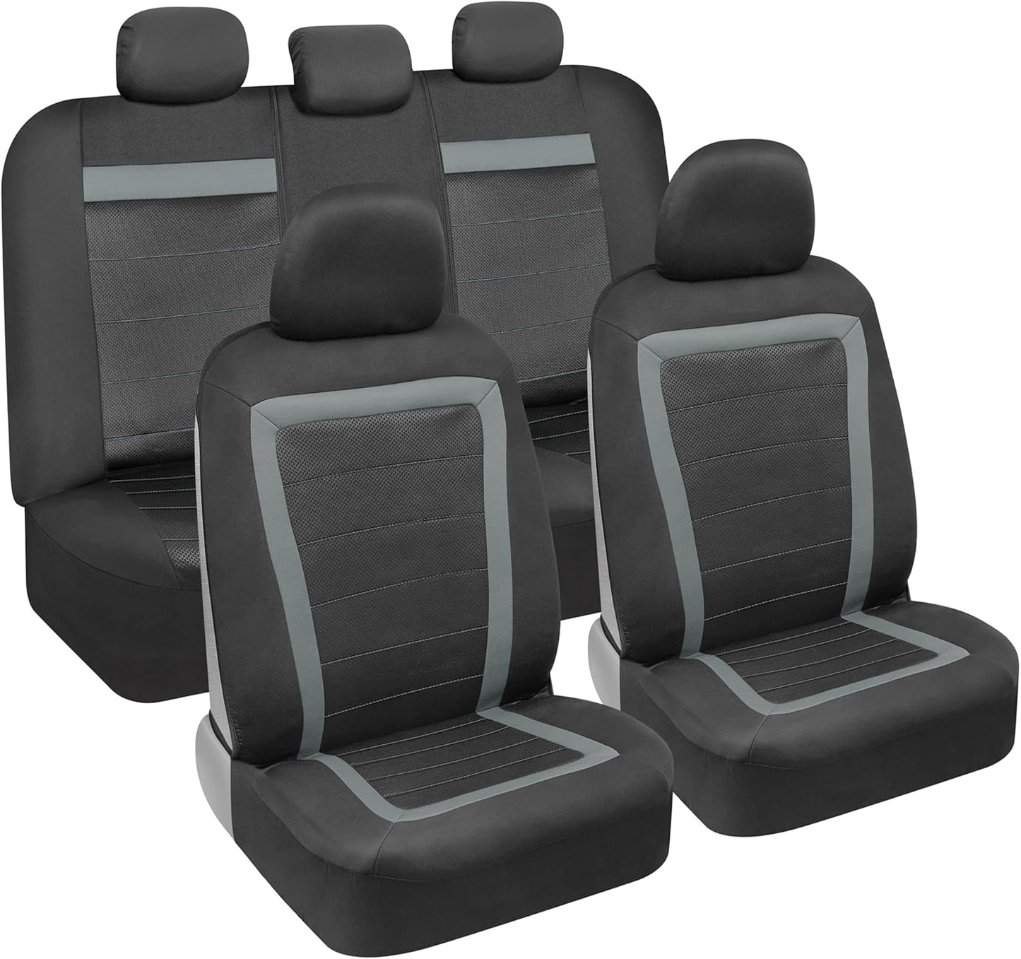 carXS FreshMesh Car Seat Covers Full Set with Charcoal Accent – Mesh Front Seat Covers with Split Bench Back Seat Protector, Interior Covers for Auto Truck Van SUV