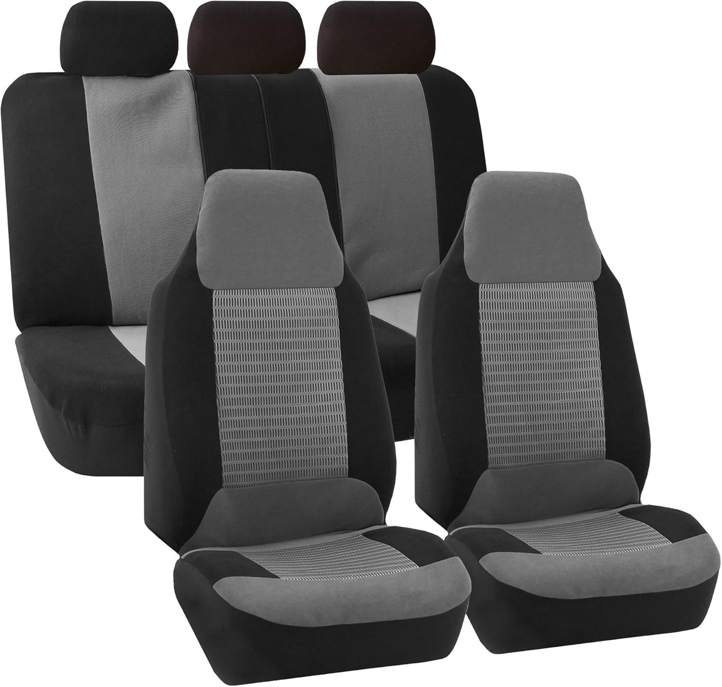 FH Group Fabric Pair Bucket Seat Covers Airbag Ready Gray Color