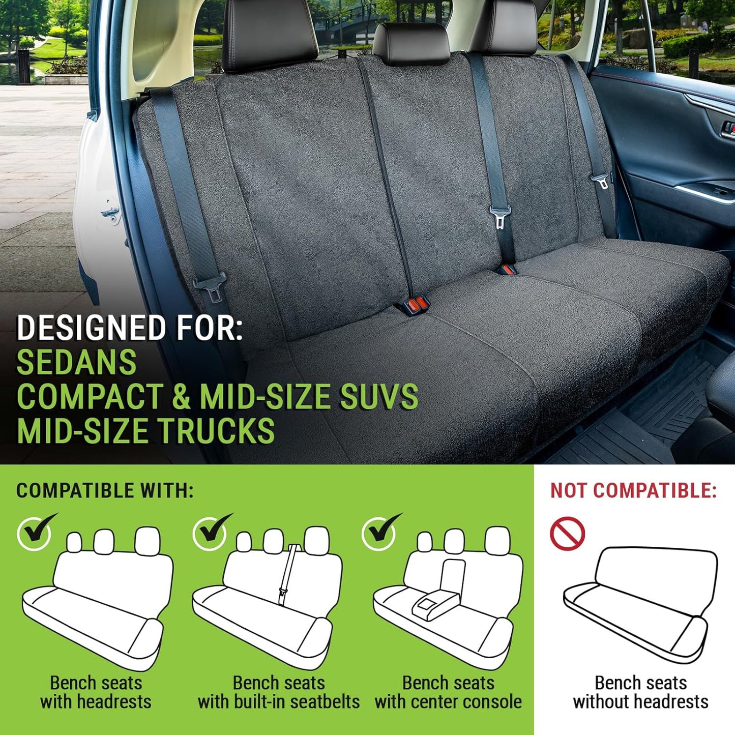 Season Guard Back Seat Towel Seat Cover for Cars; Great for After Gym Workouts, Dogs, and Outdoor Activities; Universal Fit for Cars SUVs Vans Trucks, EZ fit, Non Slip Grip, Grey