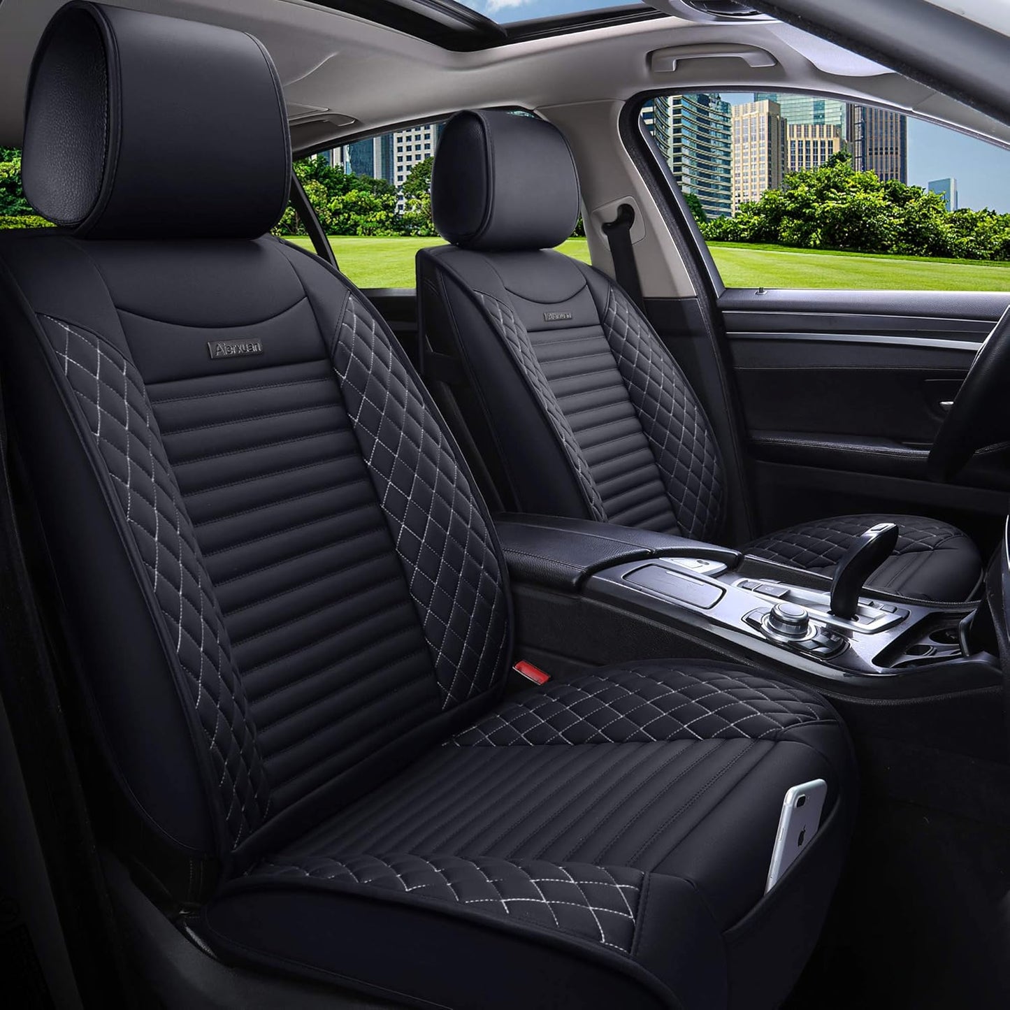 Aierxuan Driver Seat Covers Waterproof Leather Universal Fit for Nissan Rogue Murano Maxima Pathfinder Kia Soul Forte Sorento Optima Honda Hyundai Buick Mazda Jetta Passat (2PCS Front/Black-Red)
