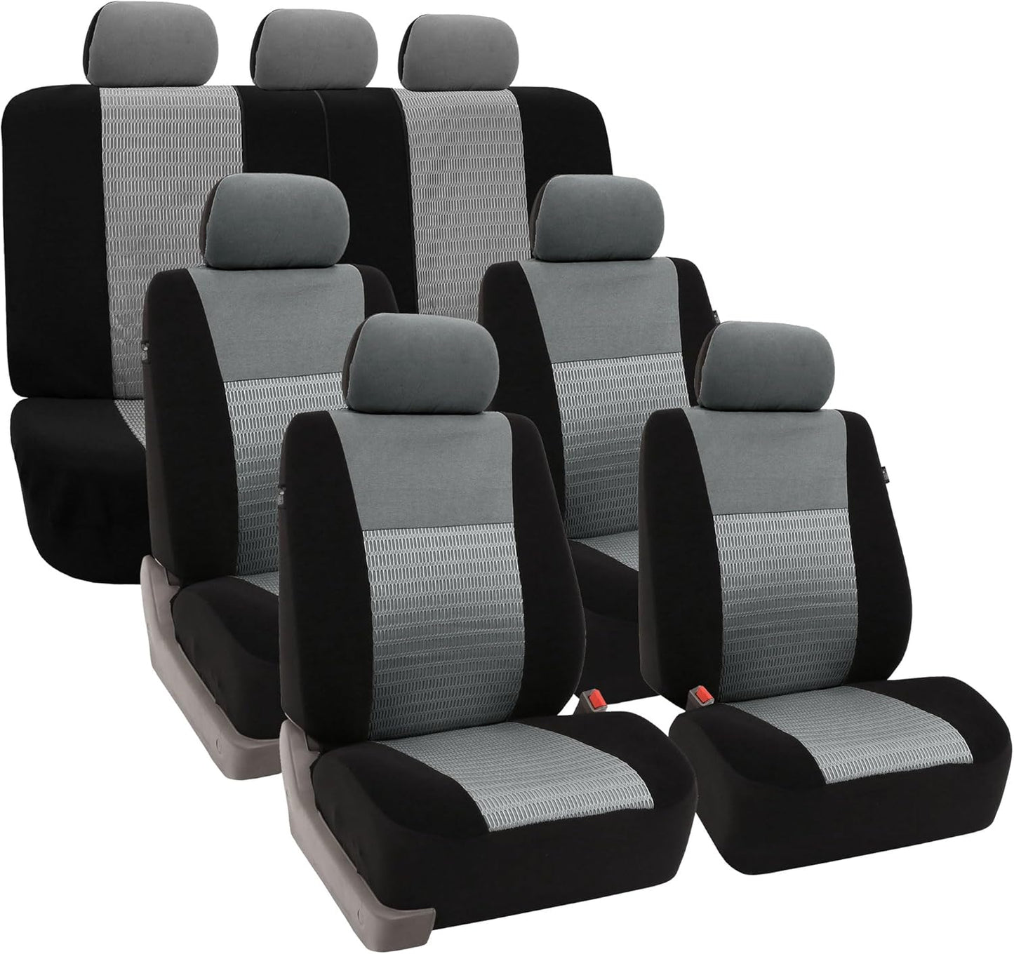 FH Group Car Seat Covers Three Row Set 7 Headrest Covers Car Accessories Universal Fit, Trendy Elegance 3D Air Mesh Airbag Compatible and Split Ready Beige Interior Accessories for Cars Trucks SUV