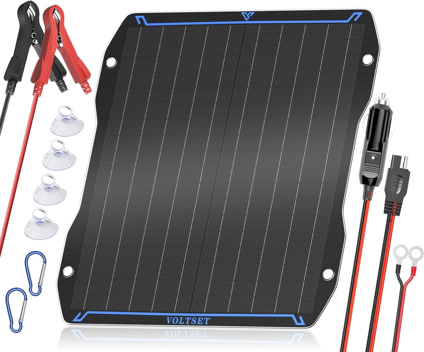 Voltset 30W 12V Flexible Solar Panel Battery Charger, Portable Waterproof Power Trickle Battery Charger & Maintainer Pro for Car Boat Automotive RV with Cigarette Lighter Plug & Alligator Clip