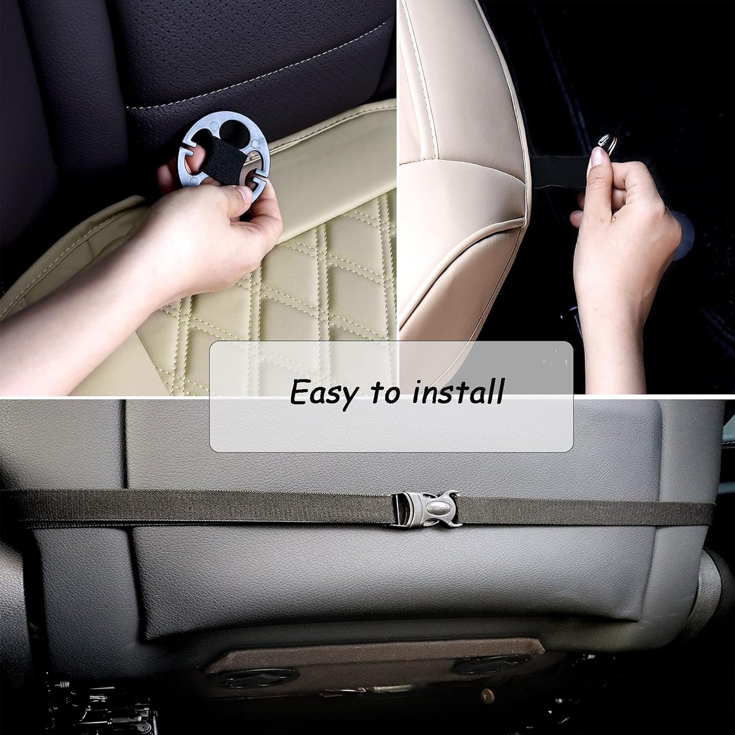Mefuzn 2 Pack Car Seat Covers Front Seat Luxury PU Leather Car Seat Cushions Covers Compatible with 90% Vehicles Edge Wrapping Car Front Seat Cushion with Storage Pockets (Beige-2PCS)