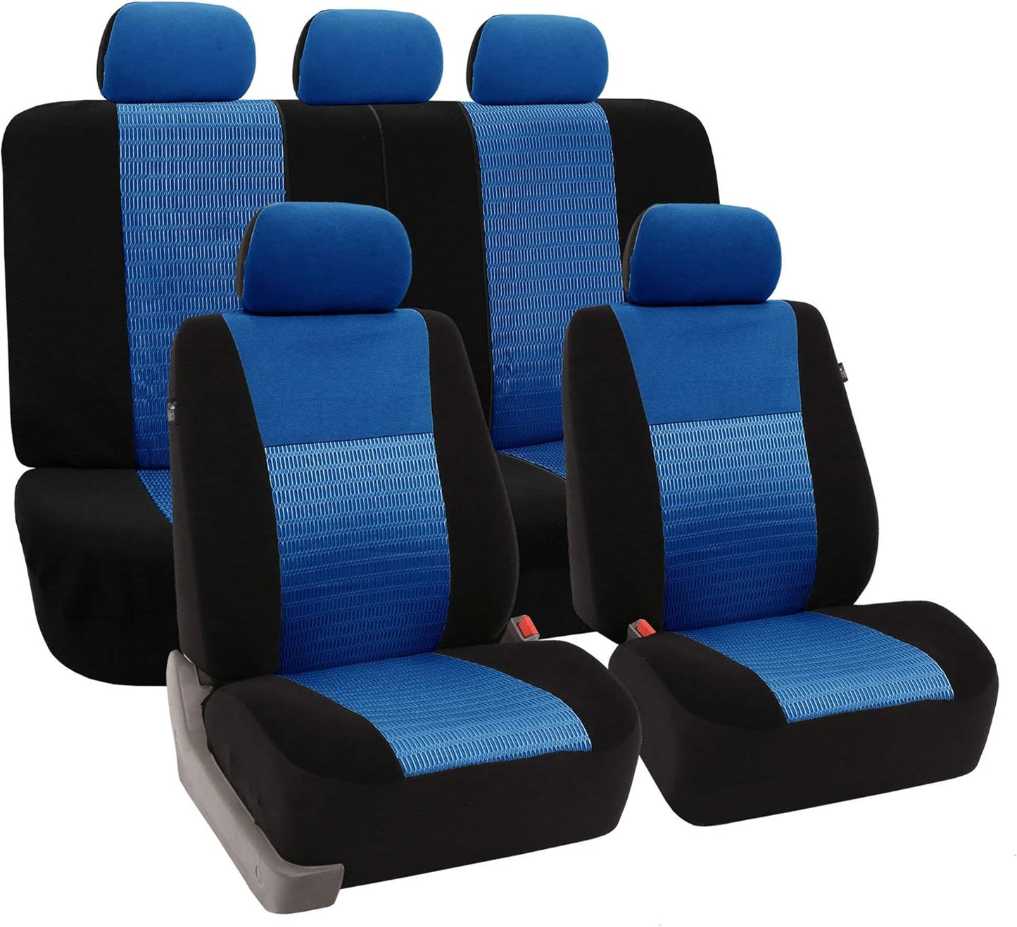 FH Group Trendy Elegance Car Seat Covers, Airbag Compatible and Split Bench w. Premium Carpet Floor Mats- Fit Most Car, Truck, SUV, or Van (Red/Black) FB060115