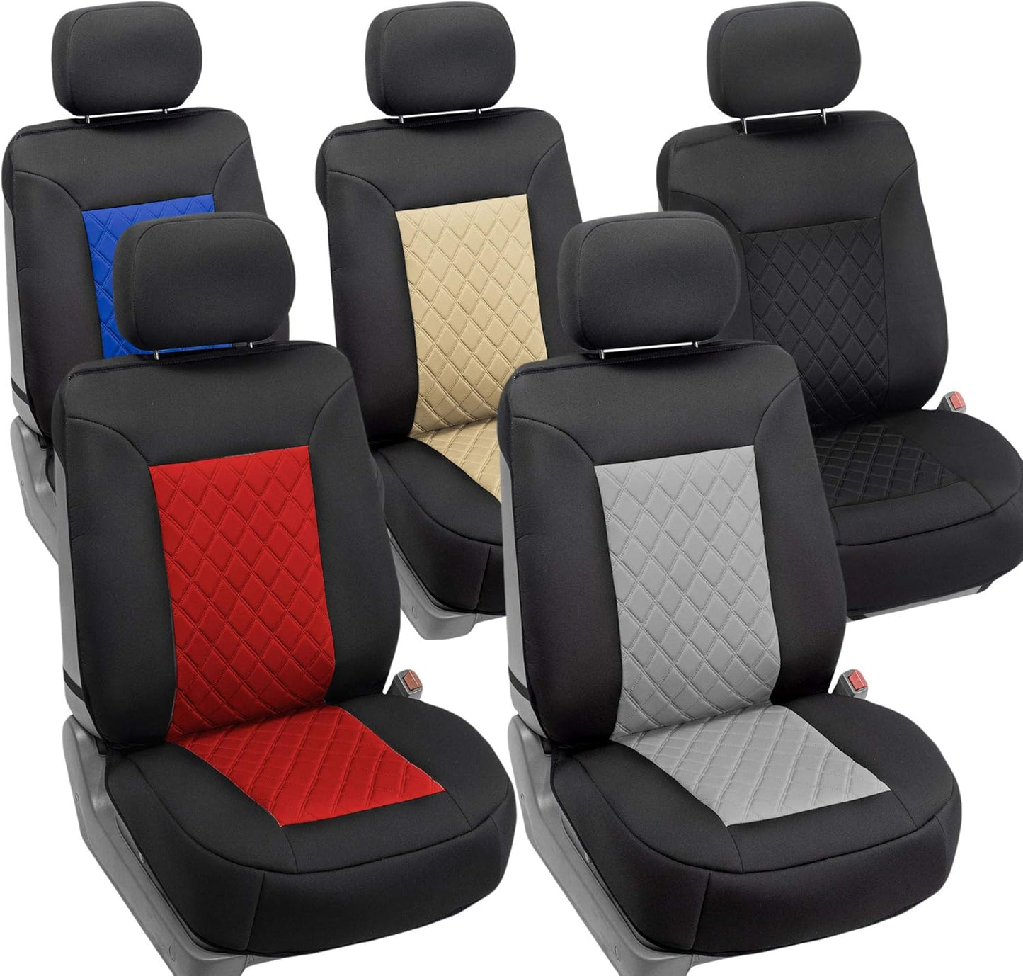 FH Group Front Set Neosupreme Car Seat Covers for Low Back Seats with Removable Headrest, Universal Fit, Airbag Compatible, Seat Cover for SUV, Gray/Black