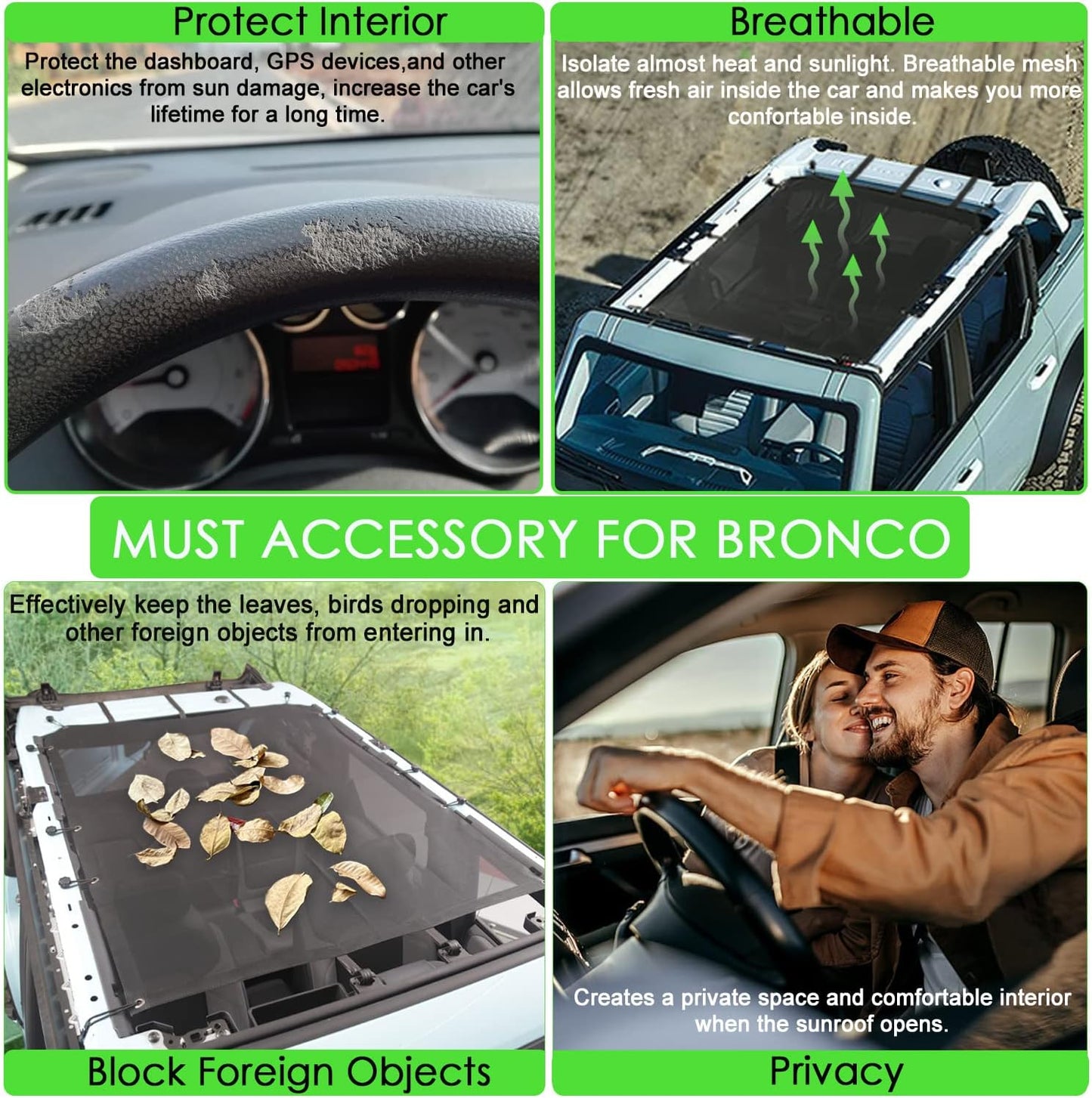 Mesh Bimini Top for Ford Bronco 4DR 2021 2022 2023 - ANMOSVO Mesh Bikini Top Roof Sunshade Top Sun Shade for Ford Bronco Accessories 6th Gen. 2021 2022 2023