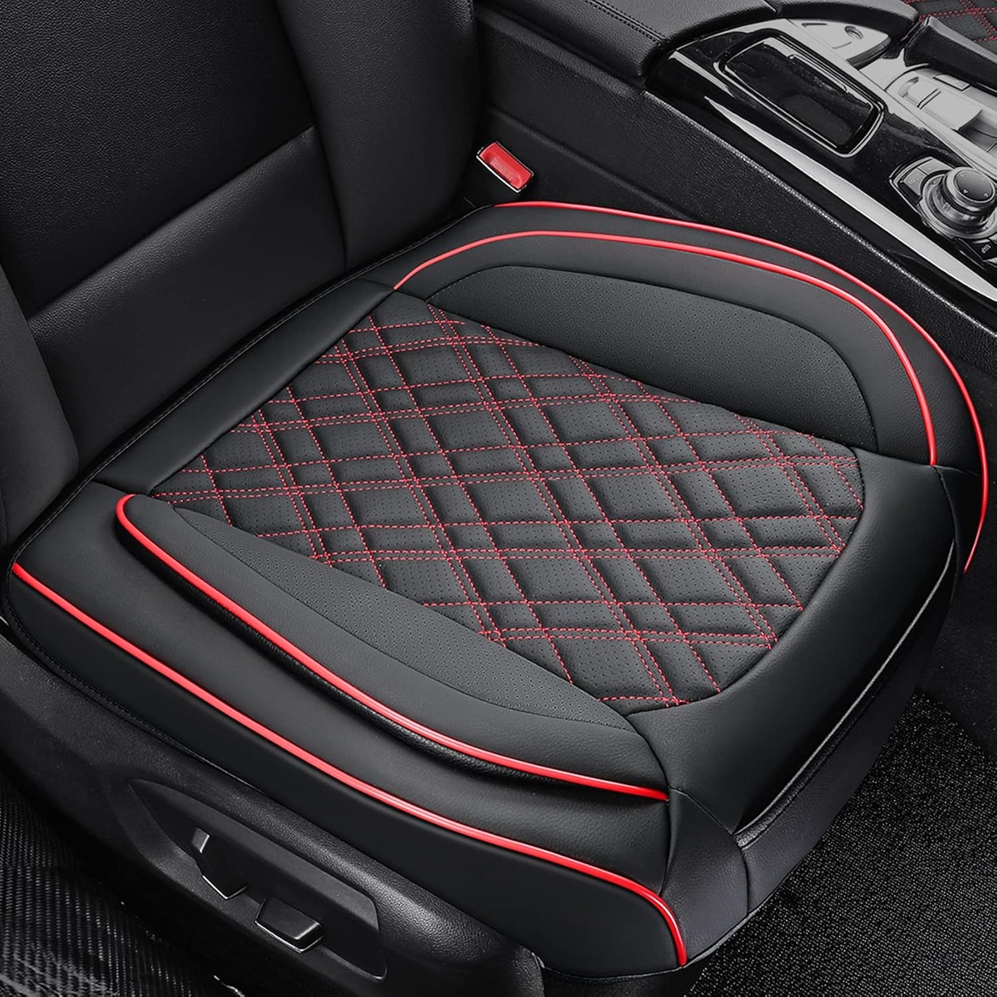 Car Seat Cover Front PU Leather Seat Covers, 2Pcs Universal Bottom Seat Covers for Cars, Anti-Slip, Storage Bags,Full Wrapping Edge Fits 95% of Vehicles(1 Pair, Beige)