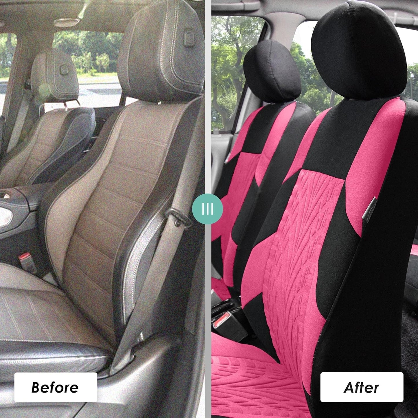 FH Group Car Seat Covers Full Set Premium Cloth - Universal Fit, Automotive Seat Cover, Low Back Front Seat Covers, Airbag Compatible, Split Bench Rear Seat, Washable Seat Cover for SUV, Sedan Pink