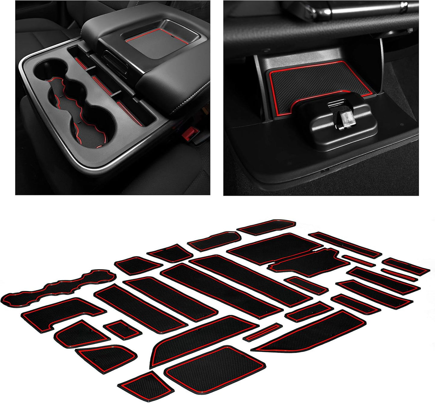 CupHolderHero fits Chevy Silverado 1500 Accessories & GMC Sierra 2014-2022 Premium Custom Interior Nonslip AntiDust CupHolder Insert,Console Liner Mats, 33pc Set (CrewCab with BenchSeats)(White Trim)