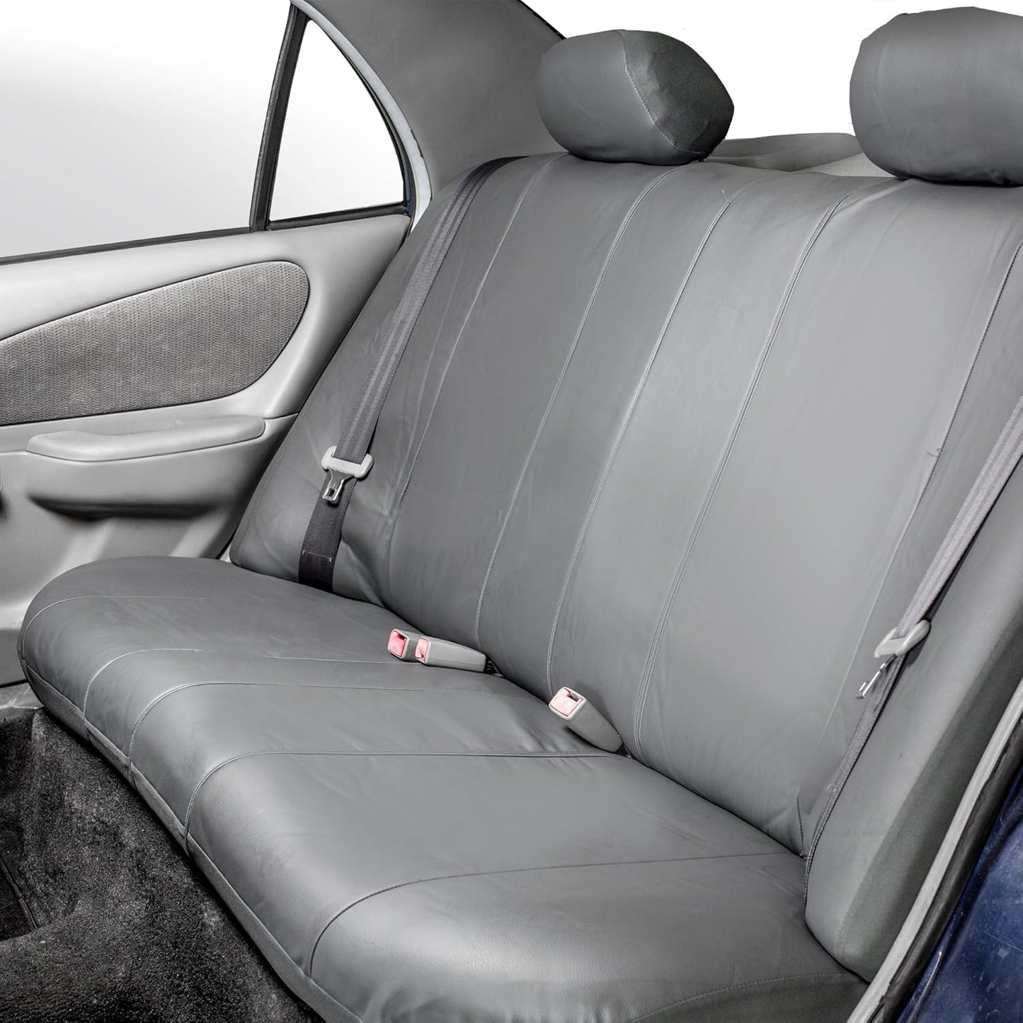 FH Group Car Seat Covers Full Set PU Leather - Universal Fit, Automotive Seat Covers, 1-Piece Front Seat Covers, Airbag Compatible, Split Bench Rear Seat Cover, Car Seat Cover for SUV Solid Gray
