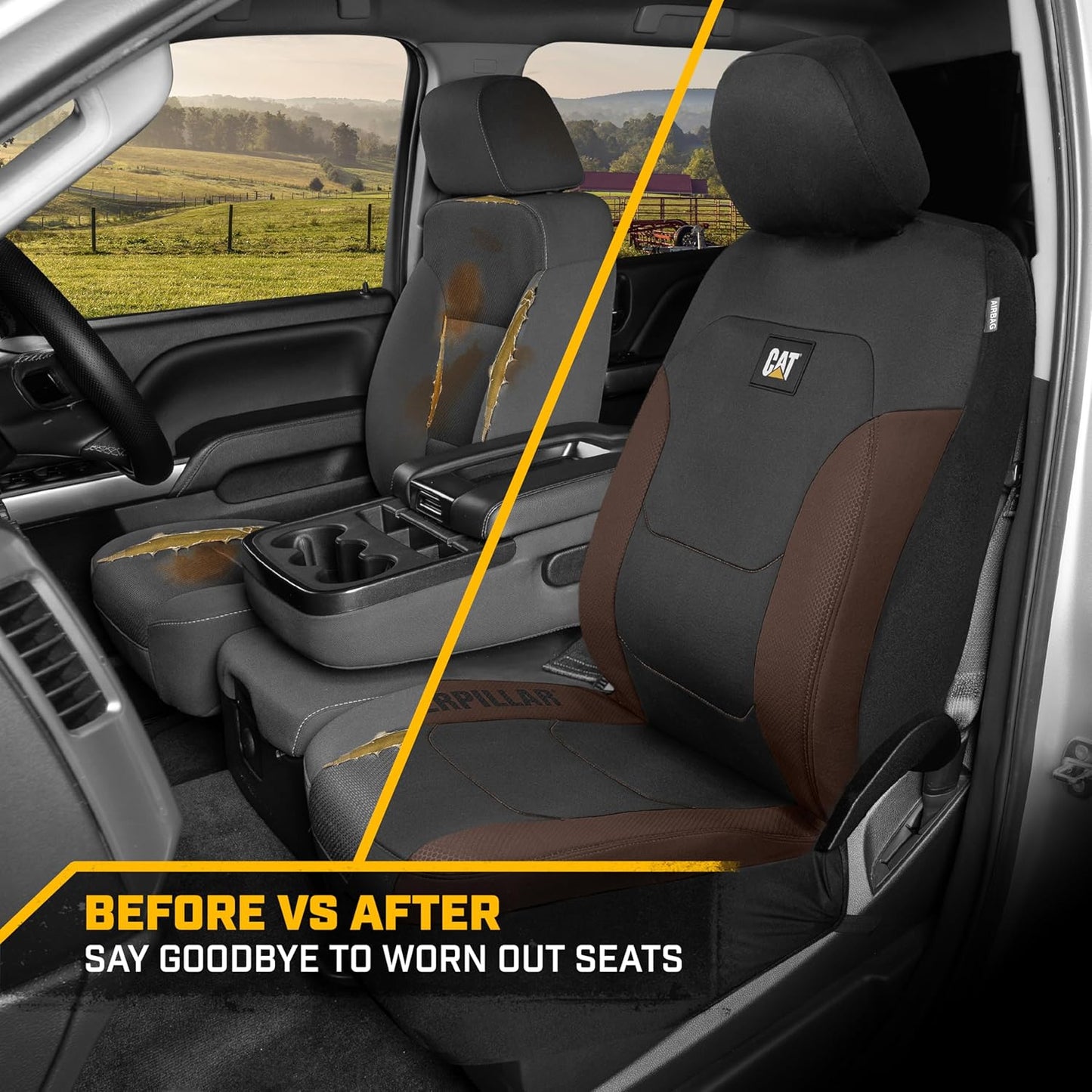 BDK Auto CASC-2274-BW: Cat 4Pc Polyester + Honeycomb Polyester Fabric Low Back Seat Cover - Brown