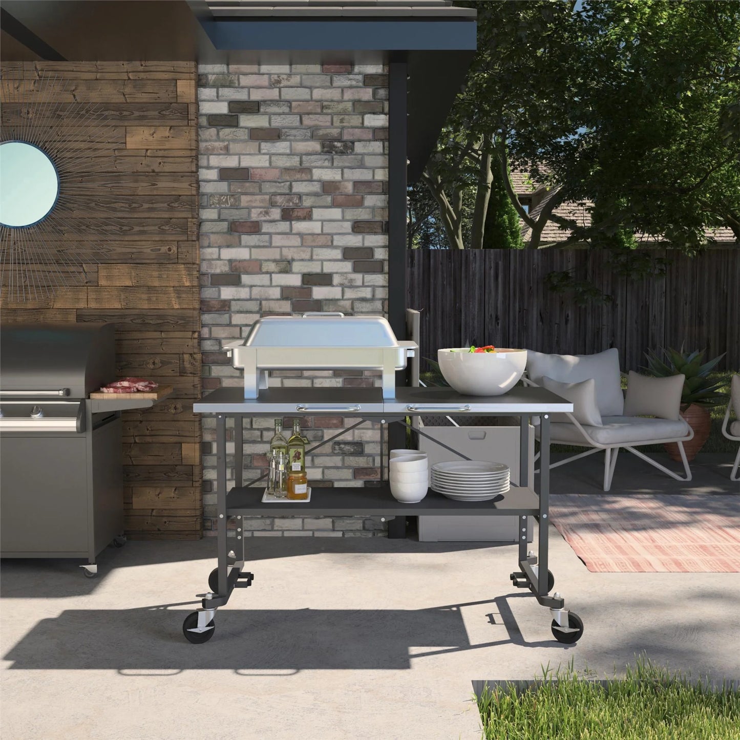 Novogratz BBQ Food Prep Station, Charcoal Gray