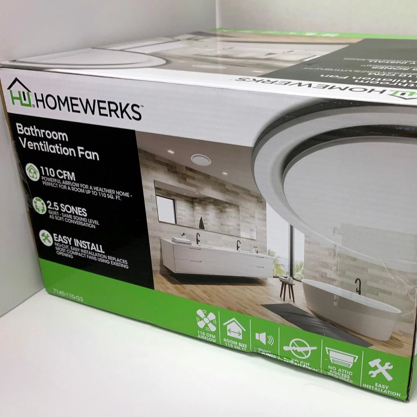 Homewerks 110 CFM Bathroom Ventilation Exhaust Fan, White