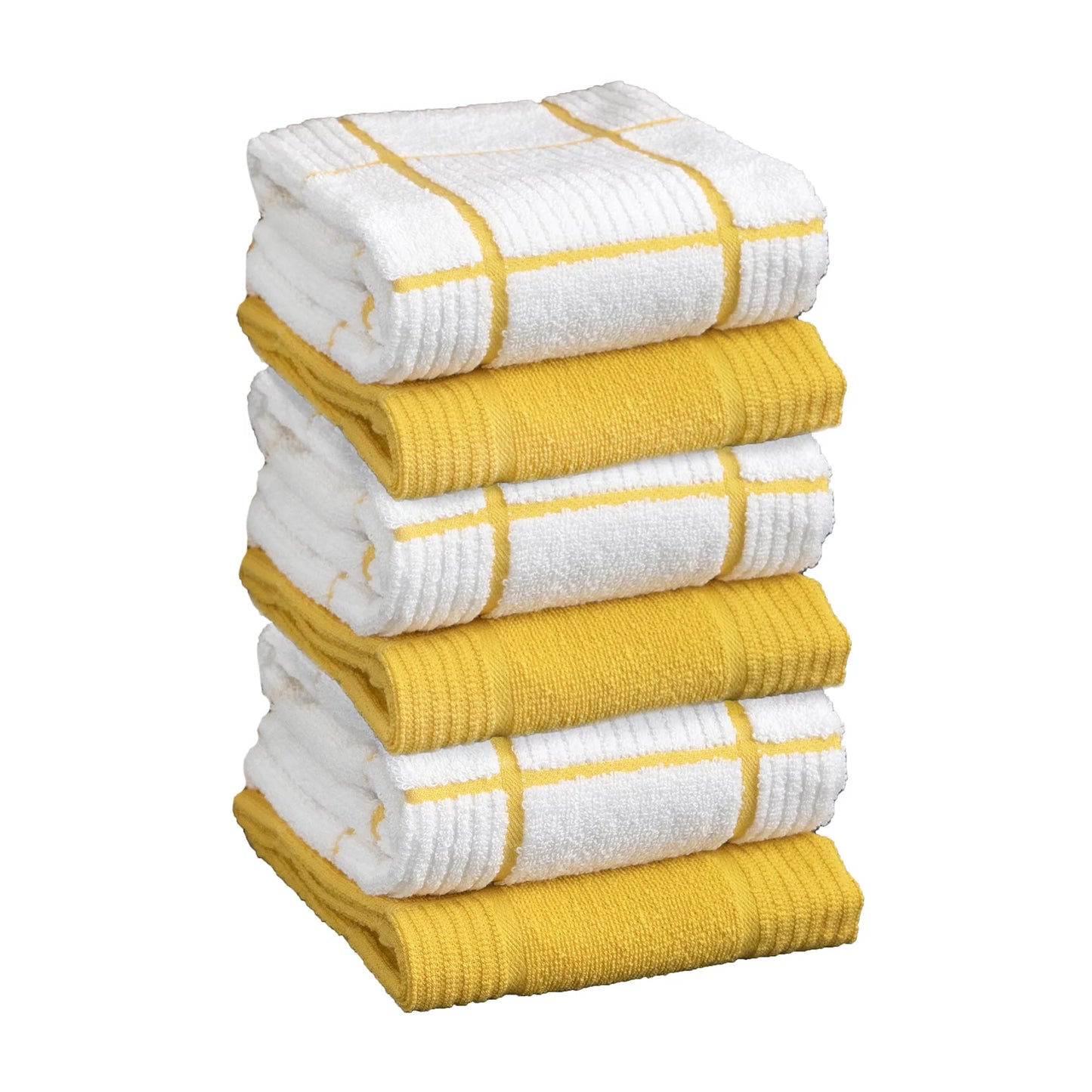 Solid and Check Parquet Kitchen Towel, Six Pack, Lemon