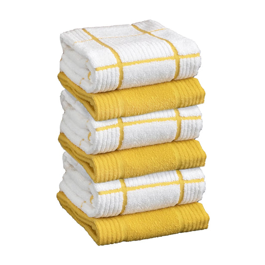 Solid and Check Parquet Kitchen Towel, Six Pack, Lemon