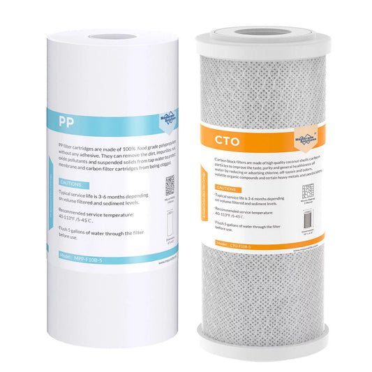 Membrane Solutions 2-Stage Whole House Water Filter 4.5x10 Sediment and CTO Carbon Block Water Filter Replacement Cartridge Pack Set Compatible with iSpring WGB21B