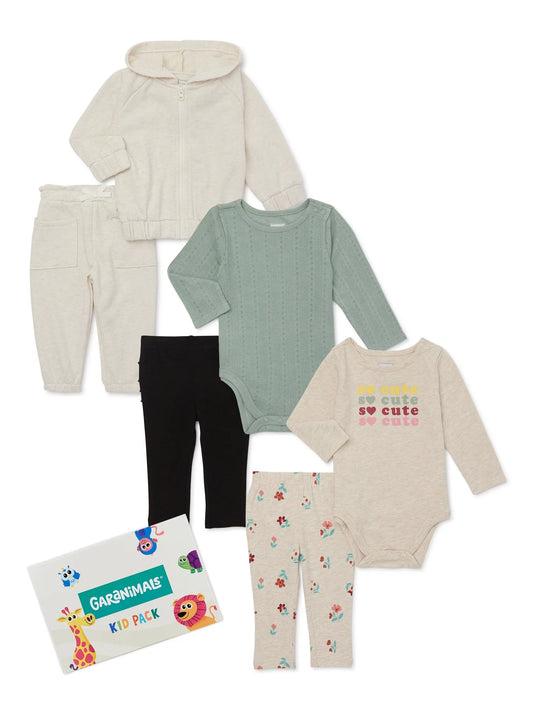 Garanimals Baby Girl Mix and Match Outfit Kid Pack, 6-Piece, Sizes 0-24M