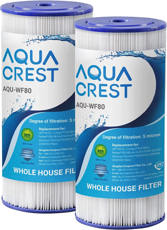 2 Pack AQUACREST FXHSC Whole House Sediment Filter, Replacement for GE FXHSC, Culligan R50-BBSA, Pentek R50-BB and DuPont WFHDC3001, American Plumber W50PEHD