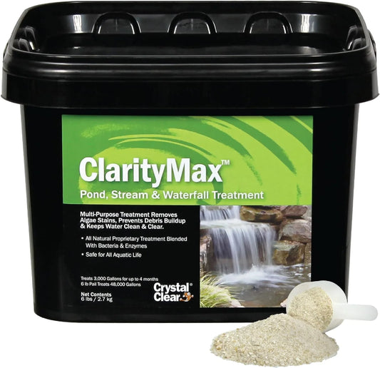 CrystalClear ClarityMax, All-in-One Pond Clarifier Treatment, All-Natural Beneficial Bacteria & Enzymes Provide Max Clarity, Koi Fish & Pet Safe, Algae Stain Remover, Crystal Clear Water Garden 25LB
