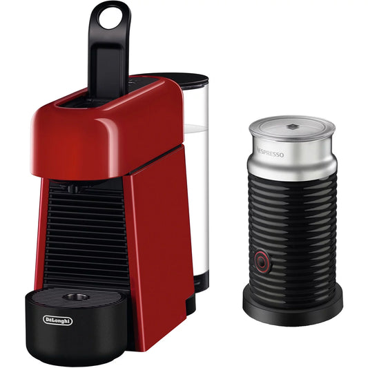 Nespresso by De'Longhi Essenza Plus Single-Serve Espresso Machine with Aeroccino Milk Frother, Cherry Red