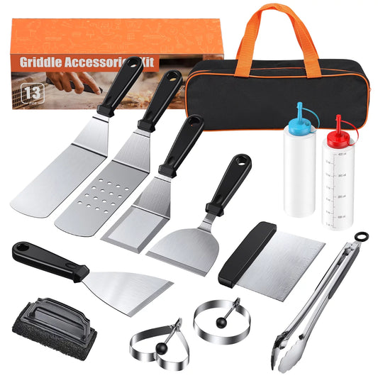 Griddle Accessories for Blackstone, Upgraded 401&402 Extra-Thick Stainless Steel BBQ Grill Tool Gift Set for Blackstone and Camp Chef-13 Pcs