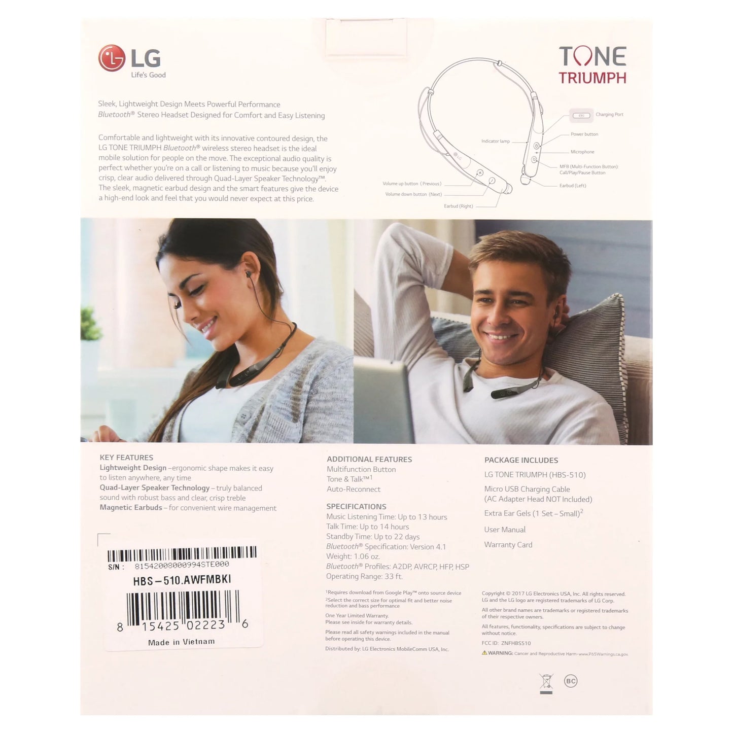 LG TONE TRIUMPH HBS-510 Bluetooth Wireless Stereo Headset
