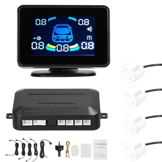 Docooler Car Parking Sensor Reversing Radars System Front & Rear Support Sound Warning/Buzzer/Mute with 4 Parking Sensors Distance Detection LCD Distance Display  Adjustable