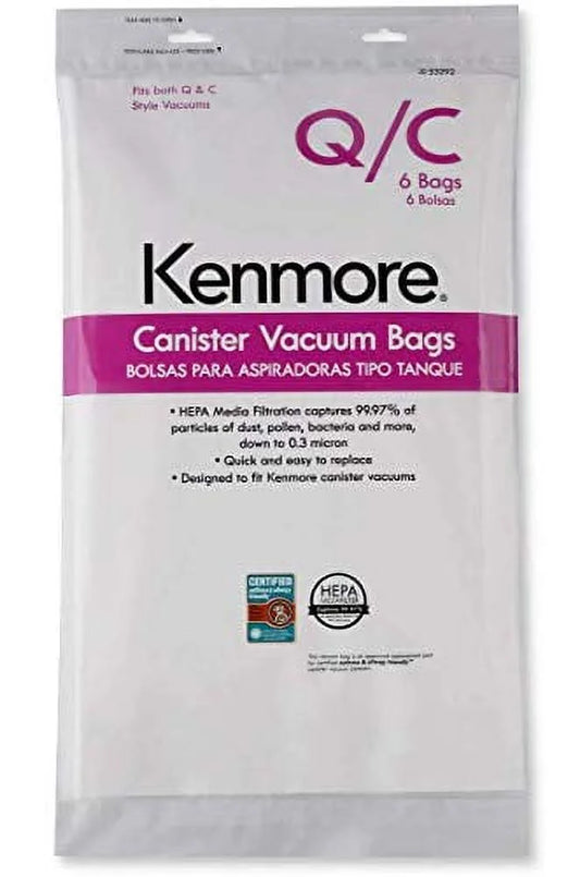 Genuine Kenmore 53292 Type Q/C HEPA Canister Vacuum Bags Pack of 6