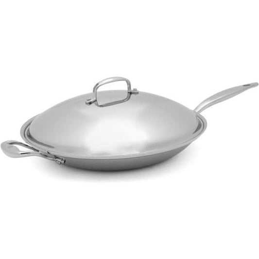 Shallow Wok With Lid - Titanium Strengthened 316Ti Stainless  With 5-Ply Construction - Induction-Ready  Fully Clad, Made In