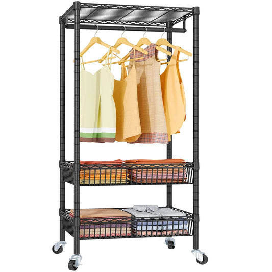 VIPEK R2 Medium Rolling Clothes Rack Portable Closet Rack Heavy Duty Clothing Racks Storage Laundry Drying Rack, Black