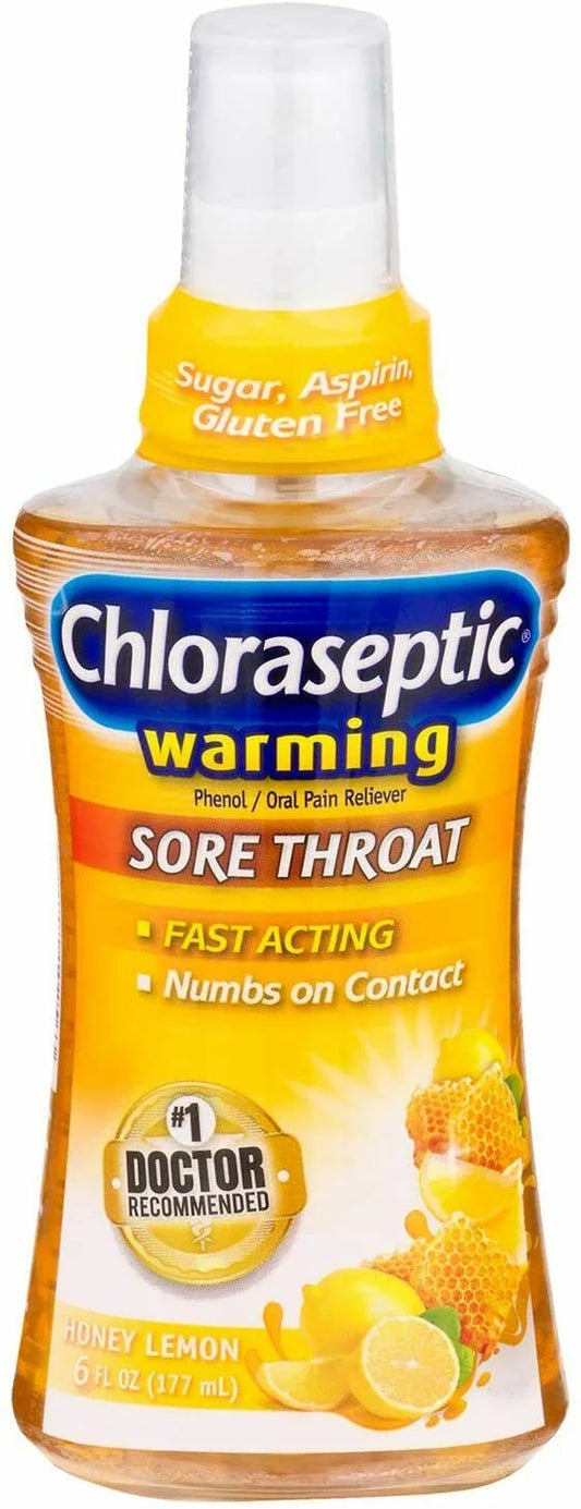 Chloraseptic Warming Sore Throat Spray, Sugar Free, Honey Lemon 6 oz (Pack of 2)
