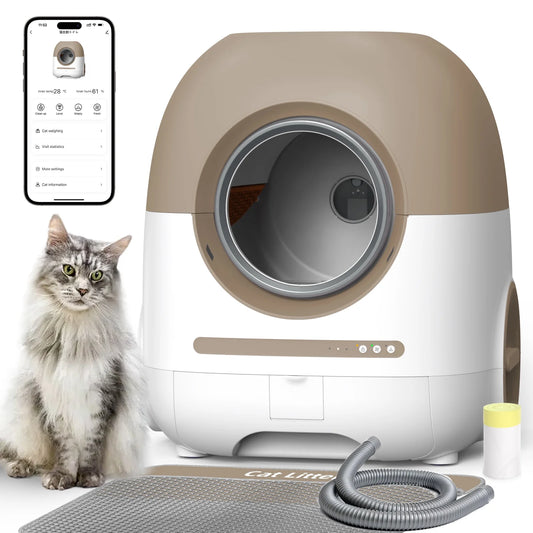 CATLK Self Cleaning Litter Box for Multiple Cats,APP Control/2.4G/5G WiFi with Trash Bag,Brown