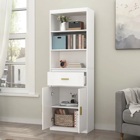 TQ Timechee 70.8'' H x 23.6'' W Standard Bookcase Media Cabinet White