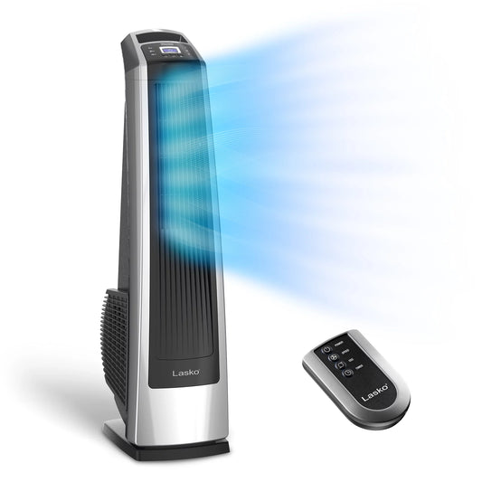 Lasko 35 High Velocity Oscillating Tower Fan with Remote Control, Black/Silver, U35115, New