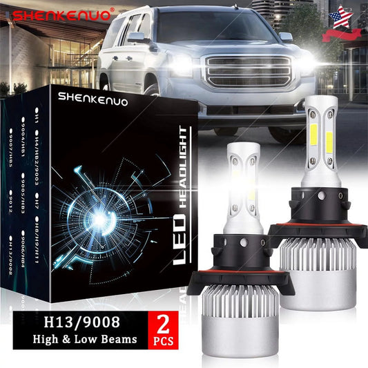 2x For 2007 2008 2009 - 2014 GMC Yukon 9008 H13 LED Headlights Bulbs Kit High Low Beam Light 6000K  White 50W