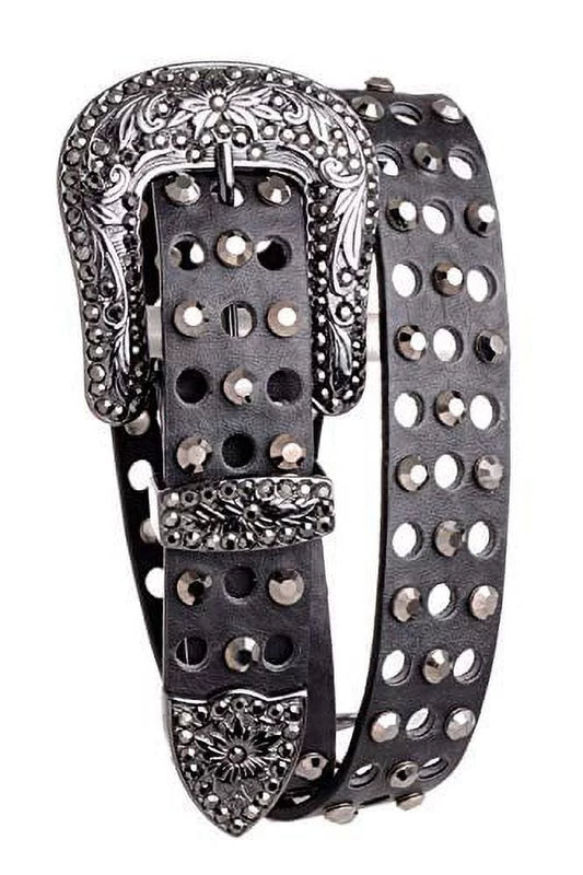 Nomad Creek Women's Laser Cut Rhinestone Studded Leather Belt