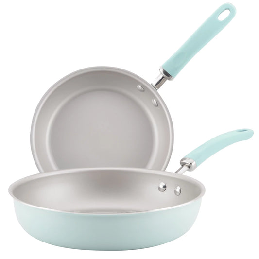 Rachael Ray Create Delicious Aluminum Nonstick Frying Pan Set, 9.5-Inch and 11.75-Inch, Light Blue Shimmer