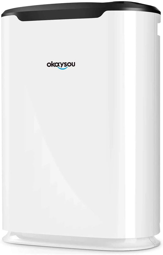 Okaysou Air Purifier with Washable Ultra-Duo 2 Filters, Medical Grade H13 True HEPA, 5-in-1 Cleaner Odor Eliminators for Pets Smokers Dust Pollen VOCs for Large Room, 500 Sq Ft, White