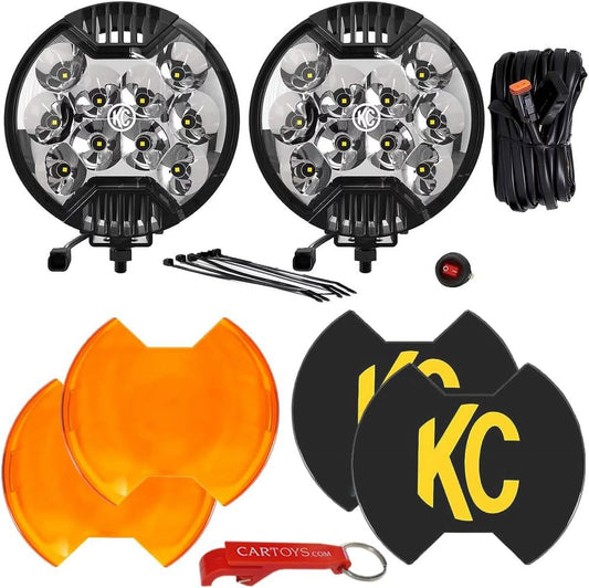 KC HiLiTES 100 SlimLite LED High Power Spot Beam Light and Amber Shields Bundle. 2-Light 100 Watt Offroad Lights, Non-DOT Off-Road Vehicle Lights w Long Distance Output, UV Treated, Weather Resistant