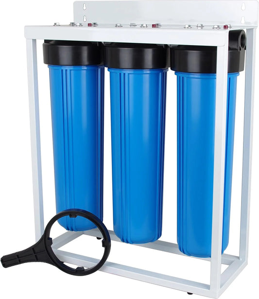 Water Filter #20 BB Filter Housings With Filter Stand, Three-Stage 20X4.5 Water Filter Housing And standing Metal Frame, Triple Filter Housing