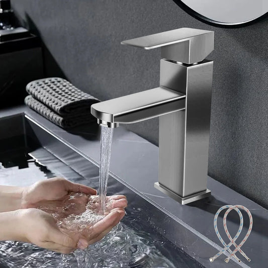 Bathroom Sink Faucet, Bathroom Faucets Single Handle, Bathroom Vanity Faucet, Stainless Steel Brushed Nickel, Silver