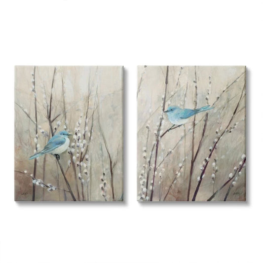 Stupell Industries Peaceful Perched Blue Birds Animal Nature Painting Canvas Wall Art Design by Julia Purinton, 2 Piece, 16 x 20