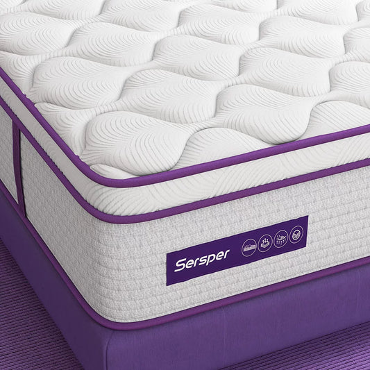 Sersper Queen Size Hybrid Mattress, 12 inch Memory Foam Euro Top Mattress, 5-Zone Support, Medium Firm