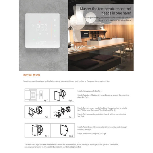 Aoresac Thermostat,Smart Temperature Weekly Wifi Smart Temperature WeeklyApp/voice Temperature WeeklyMaiju Floor 16a White Compatible 5a White Mewmewcat With Water 5a
