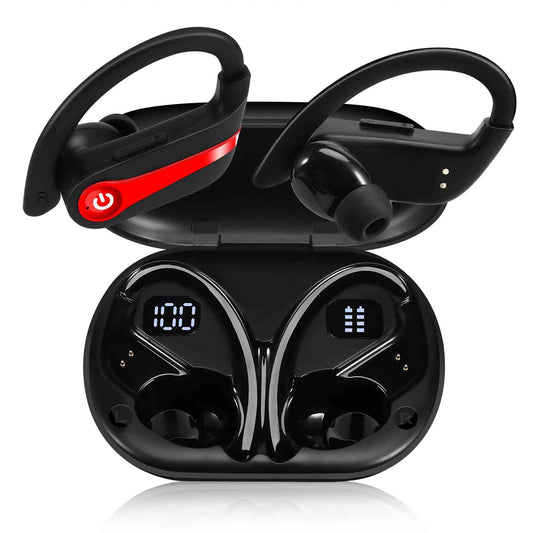 UrbanX over the ear headphones wireless Bluetooth with Earhooks Built-in Mic, 200H Superior Playtime, Immersive Sound, Quick-Pair, Secure Fit, IPX7 Waterproof, Compatible With vivo V21 5G - Red