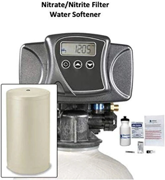AFWFilters NT-1248-56SXT-50-18A AFW Built 2 cu ft Digital Nitrate/Nitrite Whole House Filter Water Softener 50/50 Resin Blend with On Demand Fleck 5600SXT (18 Round Brine Tank, Almond)